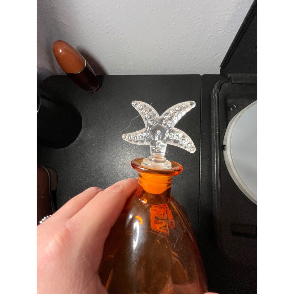 Amber Glass Perfume Bottle with Clear Starfish Stopper Scalloped Base Decor - Picture 4 of 8
